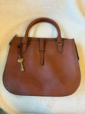 Fossil Ryder Satchel Removable Strap Brown Leather Cognac Purse